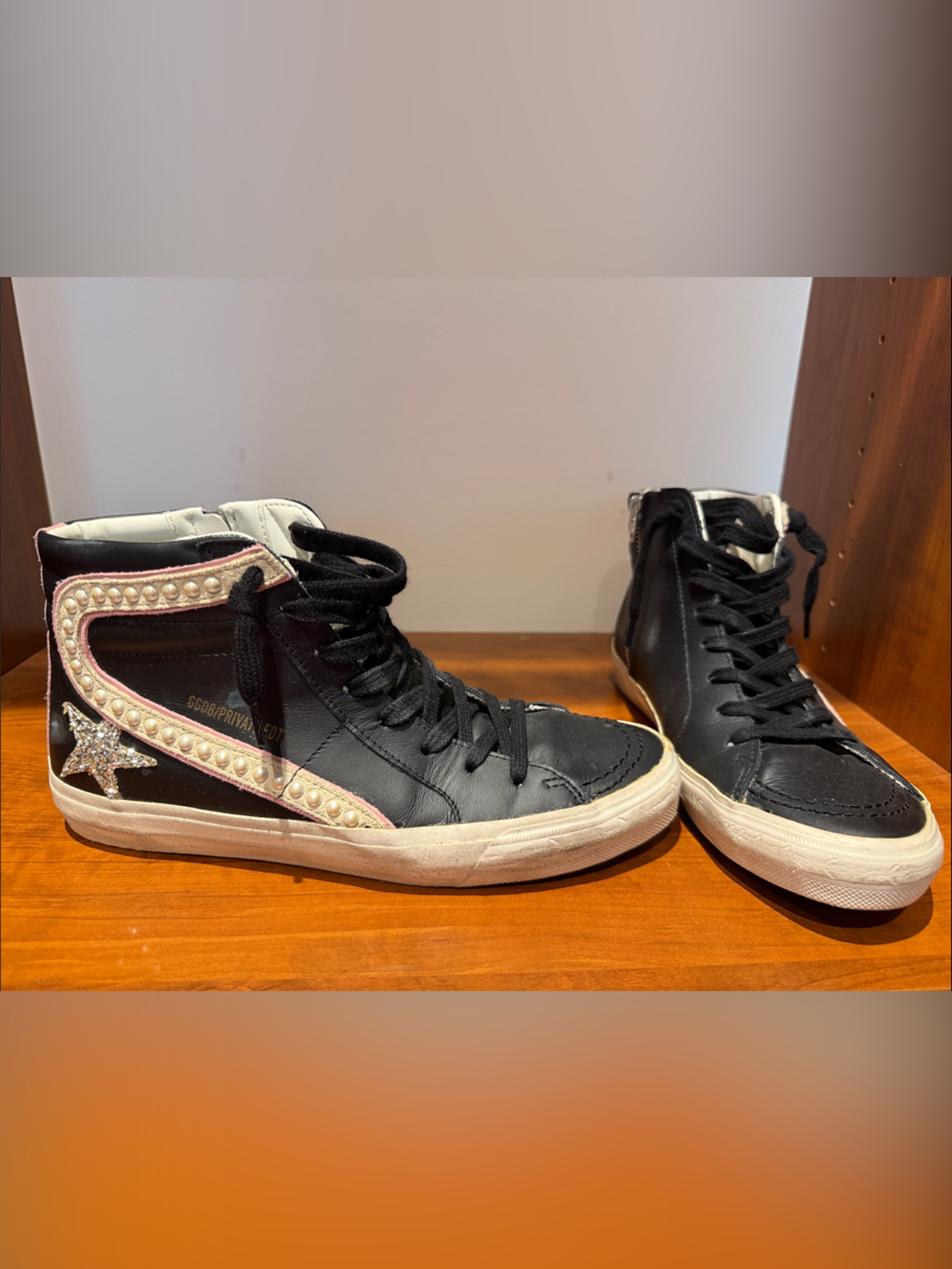 Golden Goose Black High-Top Sneakers With Pearl Accent